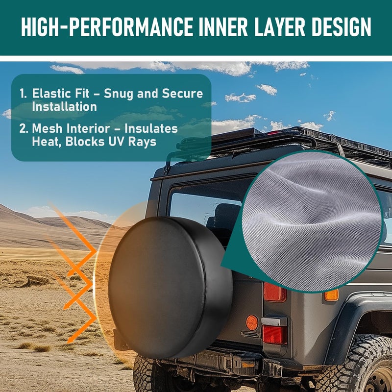 Amfor Spare Tire Cover 32"-33", Universal Fit for Jeep, SUV, RV, Trailer, Truck, Waterproof Dustproof PVC Leather Wheel Cover (Black) - Image 5